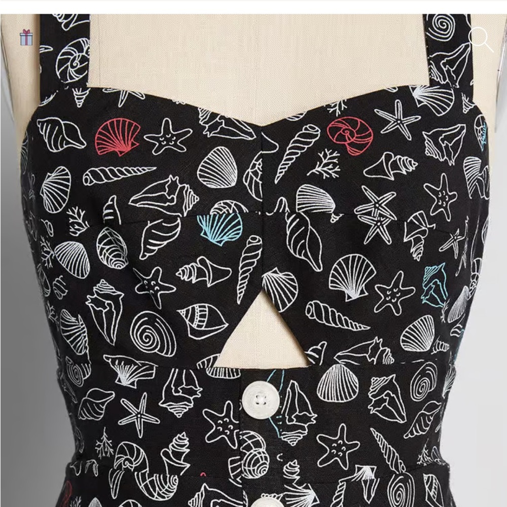 ModCloth Black Nautical Shell Print Midi Dress - Picture 3 of 12